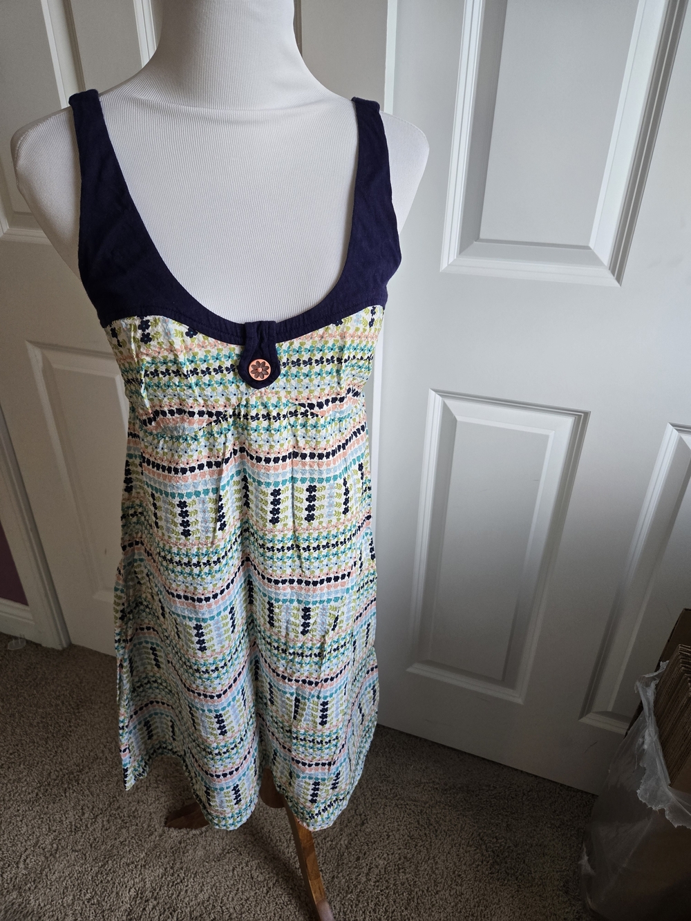 Anthropologie - Sleeveless Blue-Trim Multicolor Crochet-Style Nighgown - Med